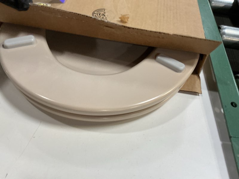 Condition photo showing As Is for bemis 500ec 068 molded wood round toilet seat with easy clean and change hinge, 1 pack, fawn beige fawn beige round