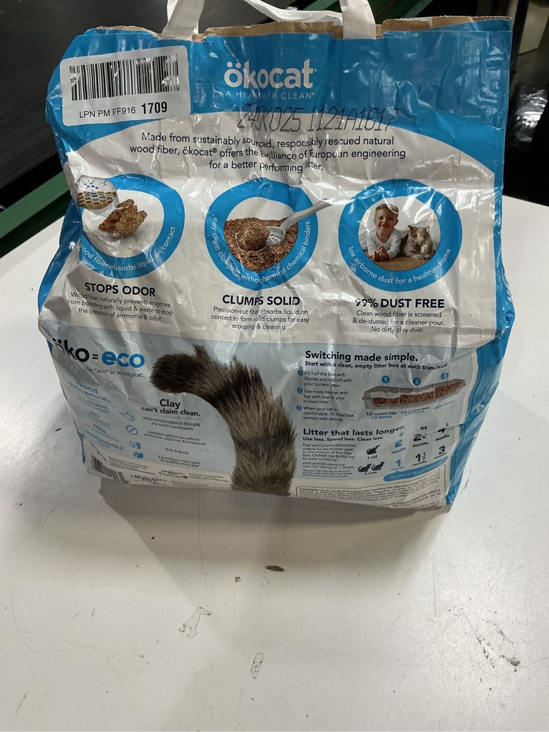 Condition photo showing New/Like New for (unknown best by date )okocat, litter cat clumping wood, 144 ounce