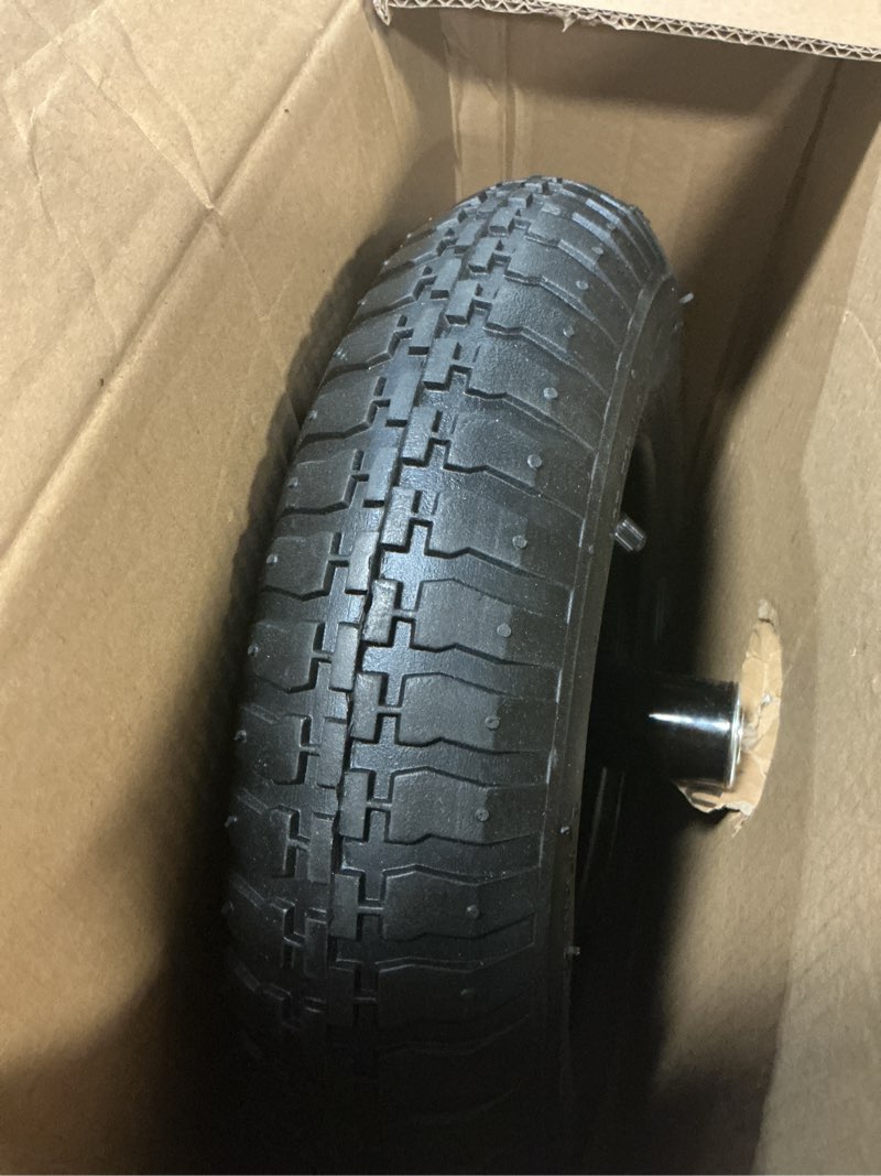Condition photo showing Good Condition for gicool 14.5" wheelbarrow tire, 3.50-8” pneumatic tire, universal wheelbarrow wheel for 4.80/4.00-8”, 4.00-6”, and 2.50-8”, with 6" centered hub, 5/8" axle bore hole, sealed bearings