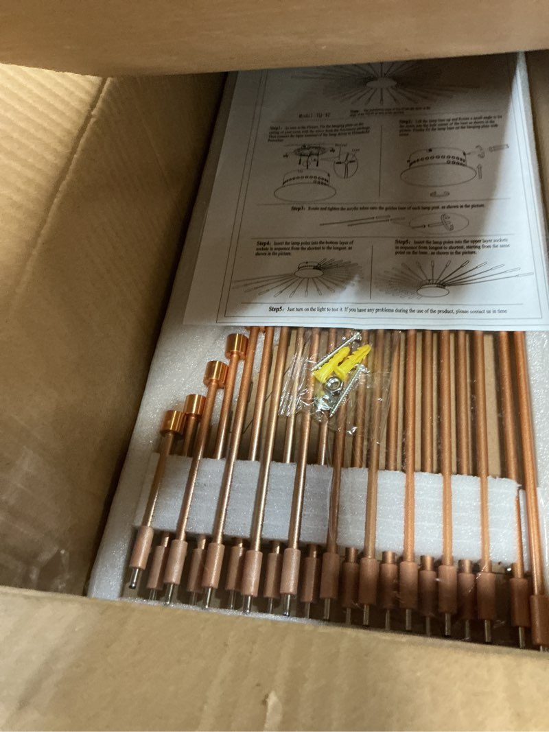 Condition photo showing New/Like New for jaymp 50.4" ceiling light modern flower shape ceiling lamp for living room dining room flush mount metal acrylic sputnik firework petal led lighting fixture (matte gold, 42 lights) matte gold 42 lights