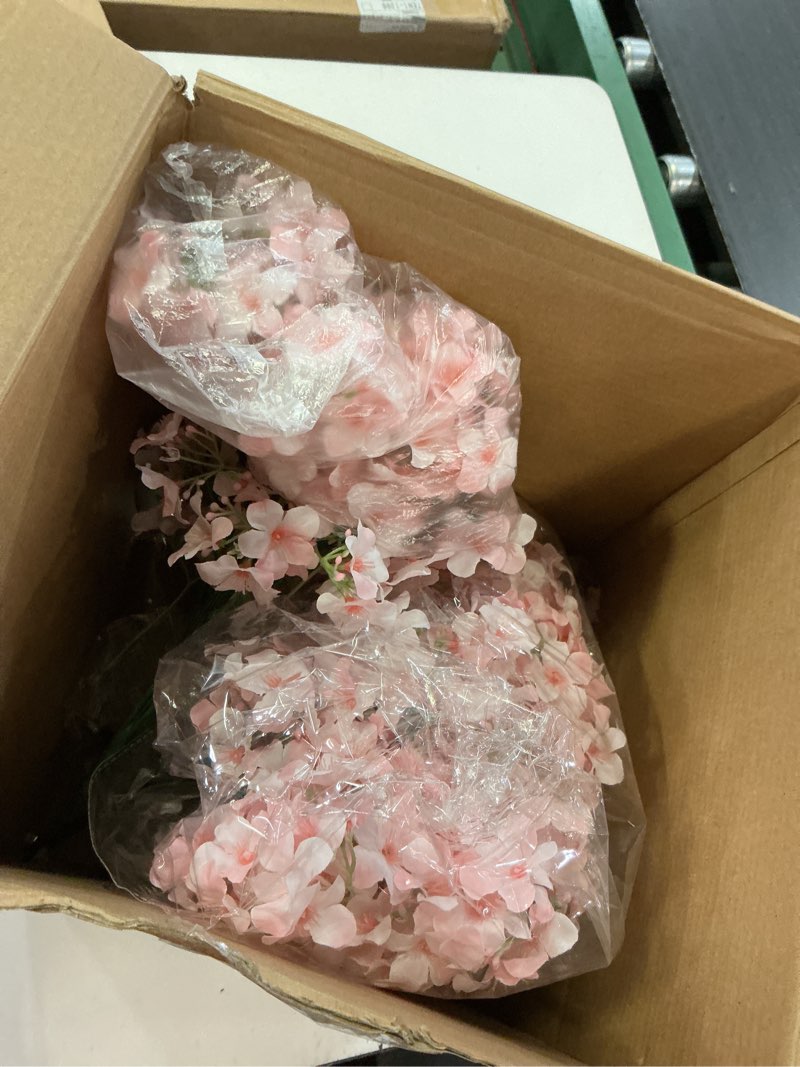 Condition photo showing Good Condition for ( only the flowers ) 6 sets artificial pink cherry blossom with vases, silk sakura flower for table centerpiece, rustic farmhouse metal vase for home decor, wedding, kitchen, office