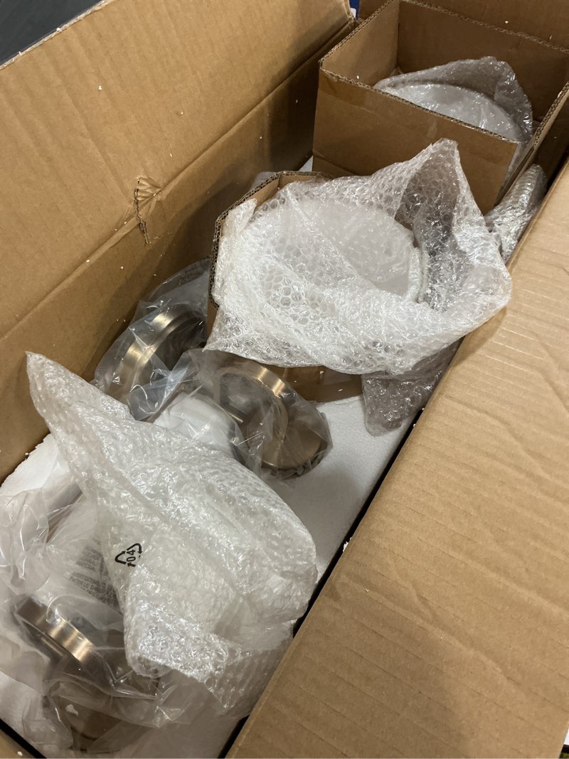 Condition photo showing As Is for (incomplete, missing 1 glass)kichler farum 26\" 3-light bathroom vanity light fixture with opal glass in champagne bronze for mirror, modern wall mount over single or double vanity (26\" w x 9.5\" h), 55155cpz opal glass 3 light champagne bronze