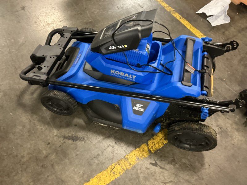 Condition photo showing As Is for kobalt 40-volt 21-in push lawn mower (battery and charger not included)