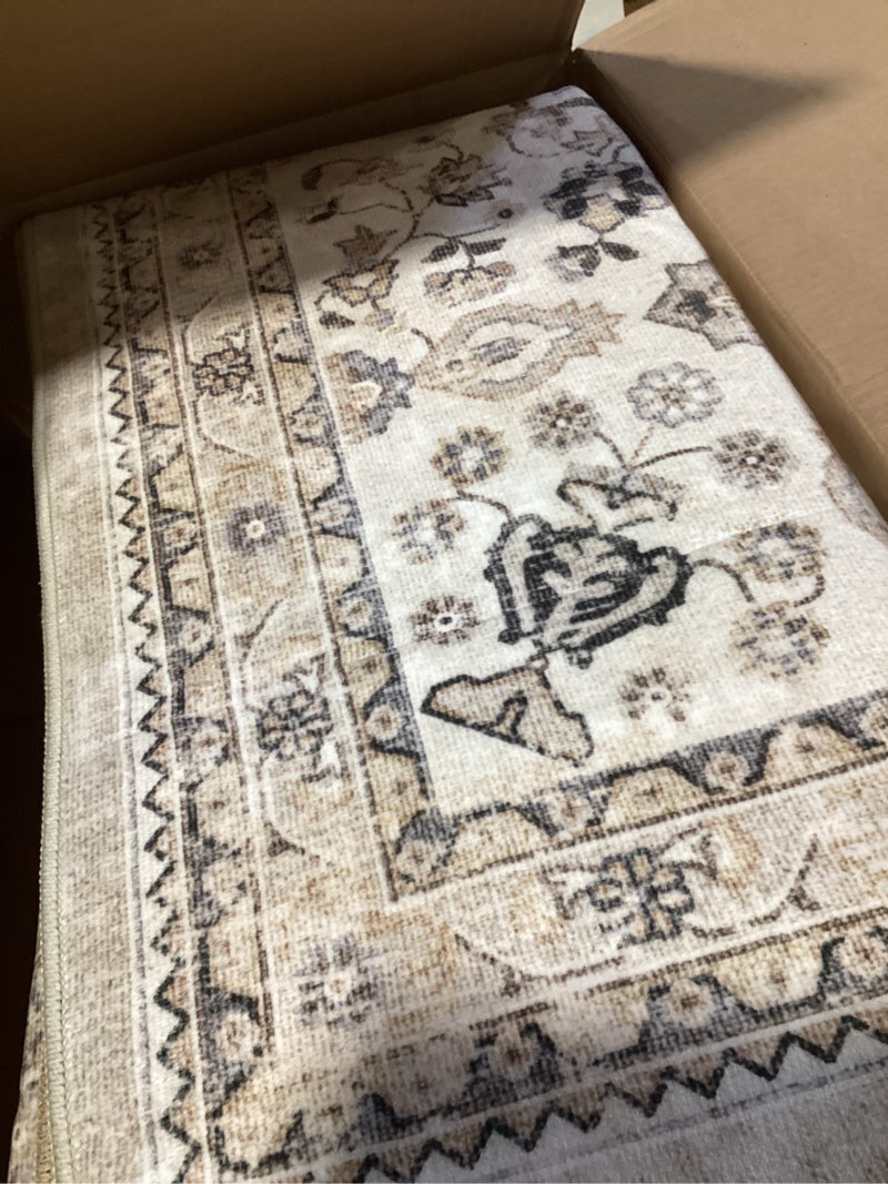 Condition photo showing Good Condition for washable rug 8x10 area rugs for living room bedroom dining room home office floor decor -stain & fade resistant non slip backing carpet,ultra-thin vintage large carpets (brown/beige,8'x10') brown / beige 8' x 10' (rectangular)