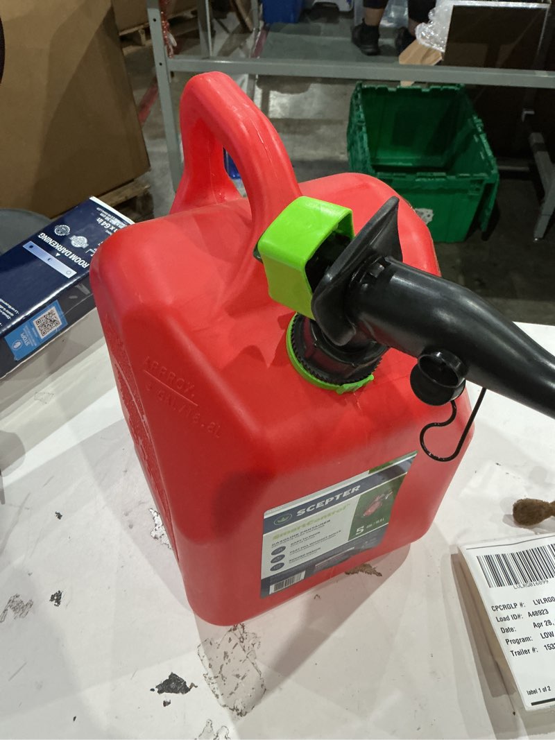 Condition photo showing As Is for scepter usa 5-gallon plastic gasoline can