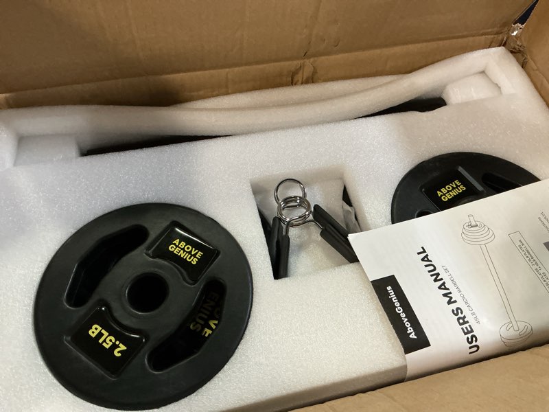 Condition photo showing New/Like New for barbell weight set for lifting, 45 lb weight bar set with adjustable free weights for workout bar for exercise build muscle in home gym