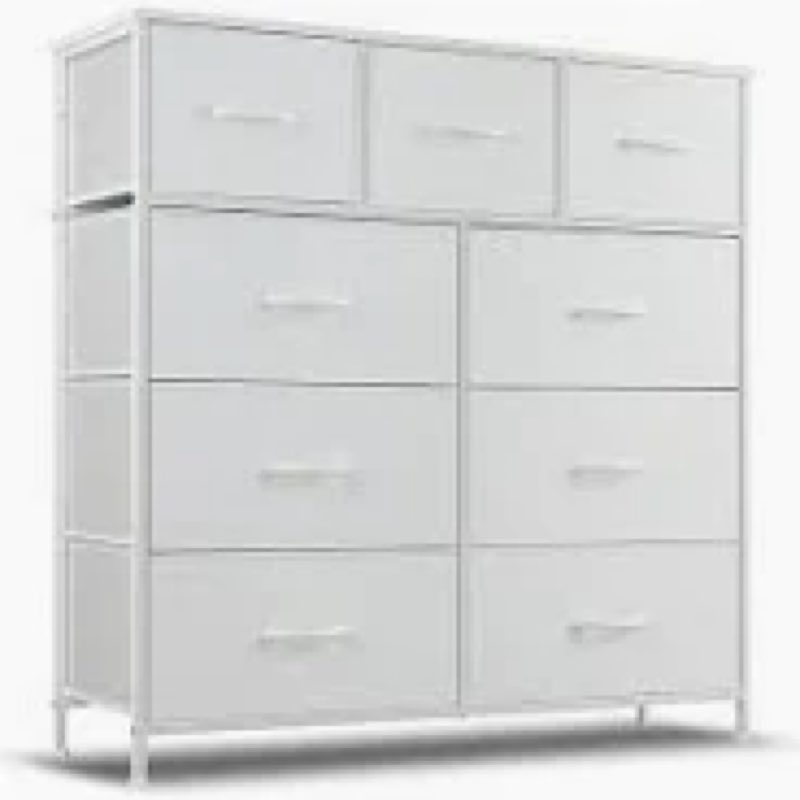 9-Drawer Dresser for Bedroom, Clothes Storage Tower with Metal Frame - White