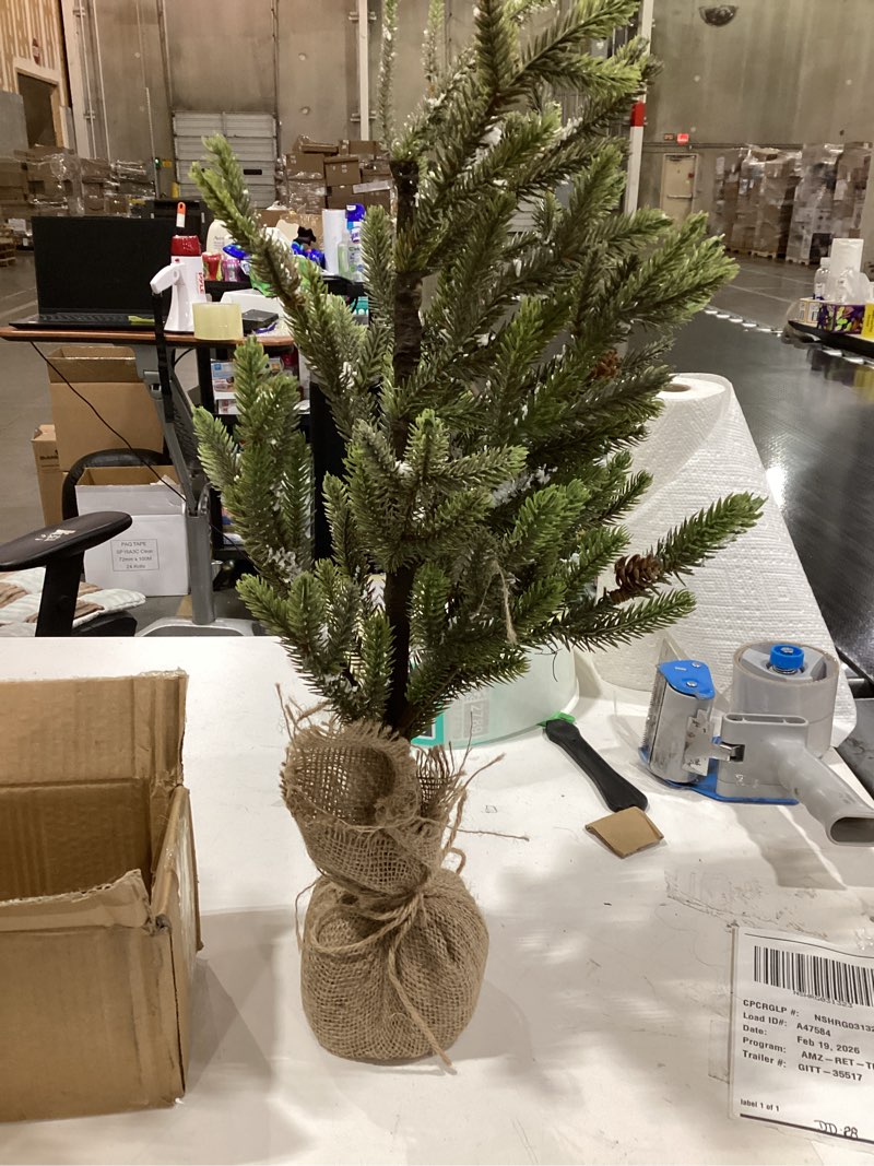 Condition photo showing Good Condition for 22Inch Artificial Christmas Tree – Mini Tabletop Xmas Tree, Realistic Pine Needles, Pinecones & Burlap Base – Small Festive Decoration for Home, Office or Entryway Green