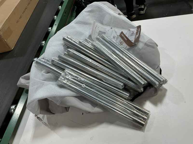 Condition photo showing As Is for EHEYCIGA 42x42x26 Inches Puppy Playpen with Top Cover for Dogs & Cats Indoor or Outdoor - Dog Playpen with Door, Dog Fence for Small Animal with Heavy-Duty Oxford & Steel Frame, Sliver Grey