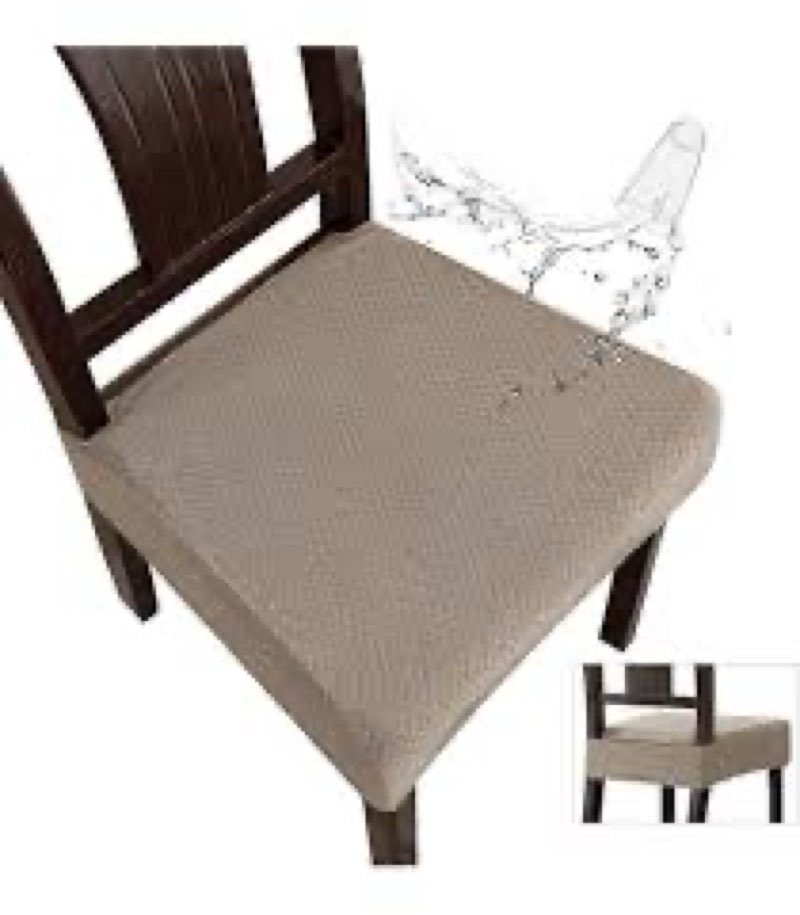 Lawalon Pro Fit Full-Cover Dining Chair Seat Cover (Shallow Brown, Set of 2), Heavyweight Cotton Ela