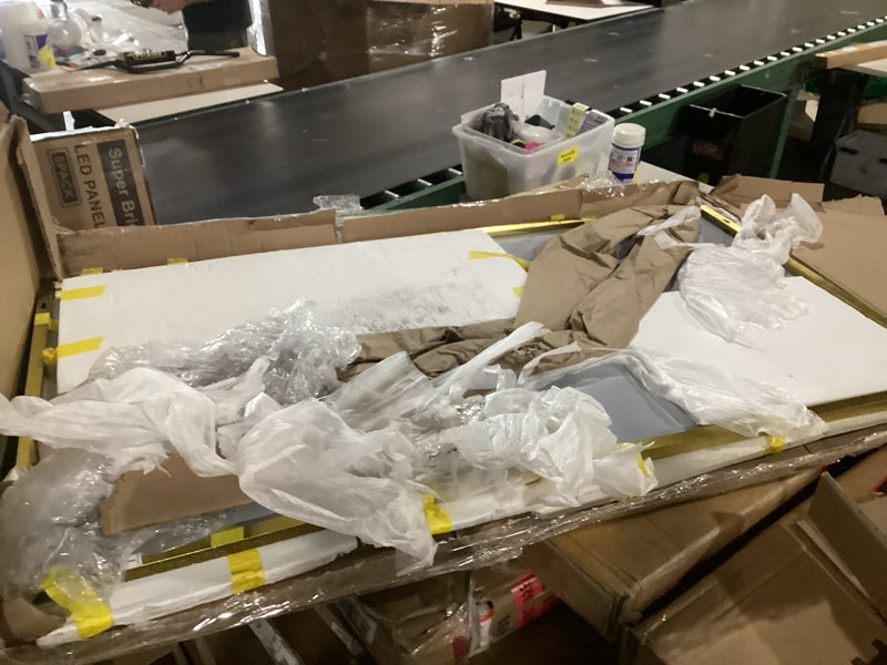 Condition photo showing New/Like New for koonmi gold mirrors for wall, 30x55 inch bathroom mirror, rectangular wall mirror for living room bedroom bathroom, hangs horizontally or vertically gold 55"l x 30"w