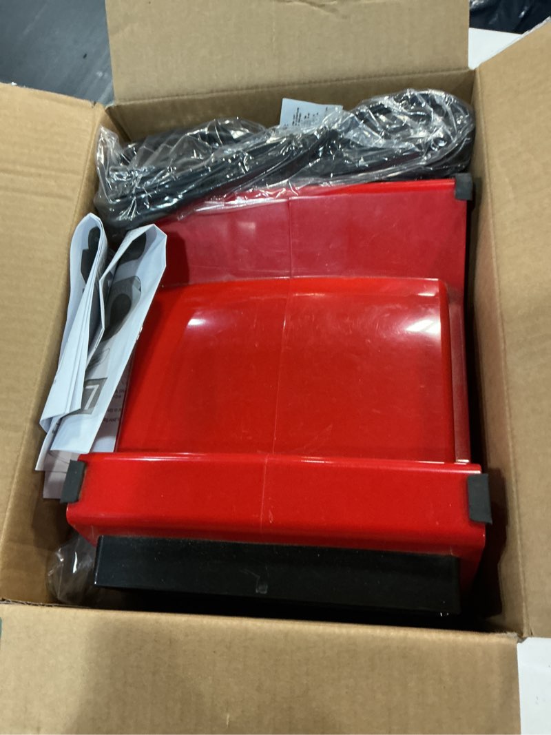 Condition photo showing As Is for lasko 11" x-blower multi-position utility blower fan with usb port, red, x12900, new
