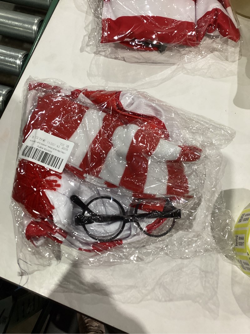 Condition photo showing New/Like New for Red&White Stripes Cosplay Costume,Halloween Costumes,Funny Sweatshirt Outfit Glasses Suits… Women-XXL Women