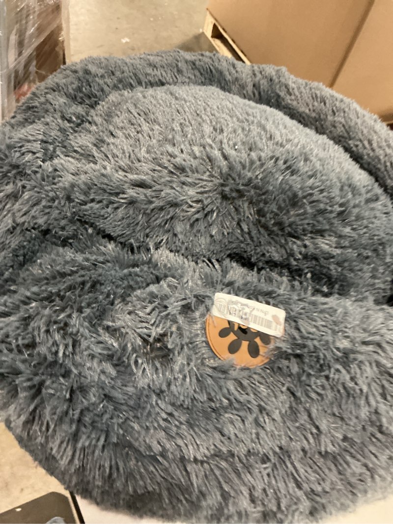Condition photo showing As Is for petjett calming dog bed medium size dog - 30'' donut bed, anti-slip & washable super soft fluffy plush round bed, anti-anxiety premium comfort pet bed, fits dogs up to 45 lbs - dark grey dark gray medium - 30”l x 30”w x 8”th