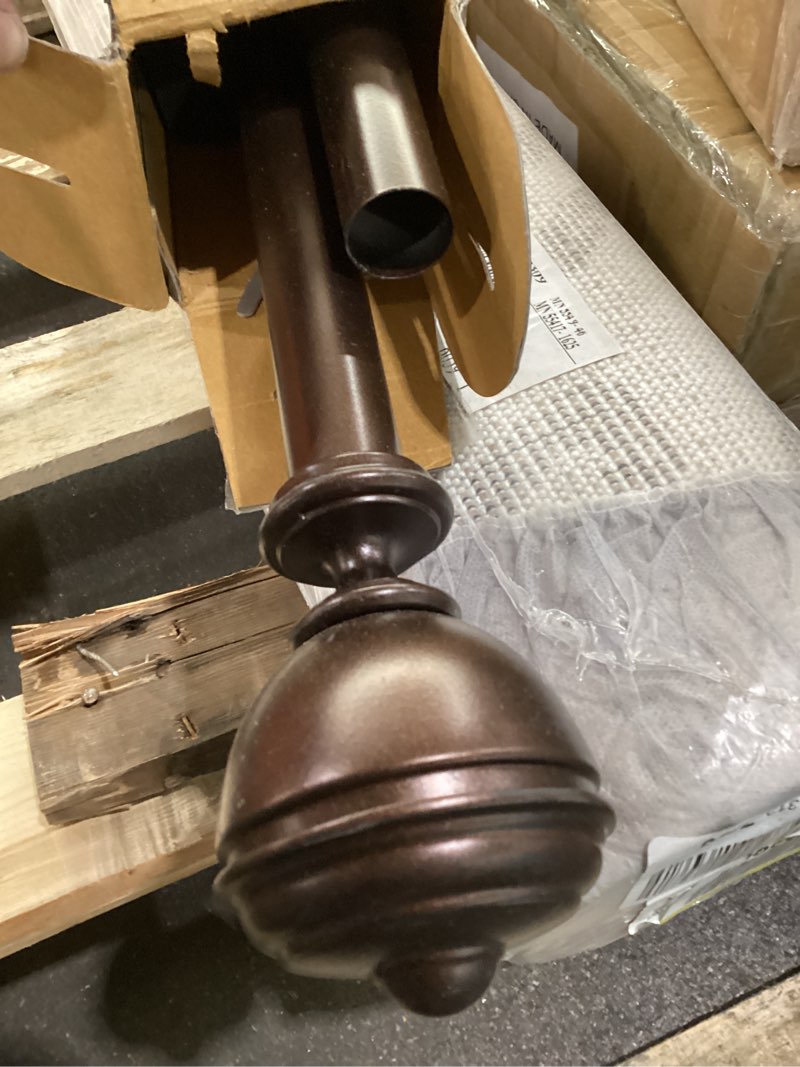 Condition photo showing As Is for Deco Window 1 Inch Adjustable Brown Curtain Rod for Windows & Doors Curtains with Oval Urn Finials & Brackets Set - 72" to 144" Heavy duty drapery rods 1 Pack | 72" to 144" Brown