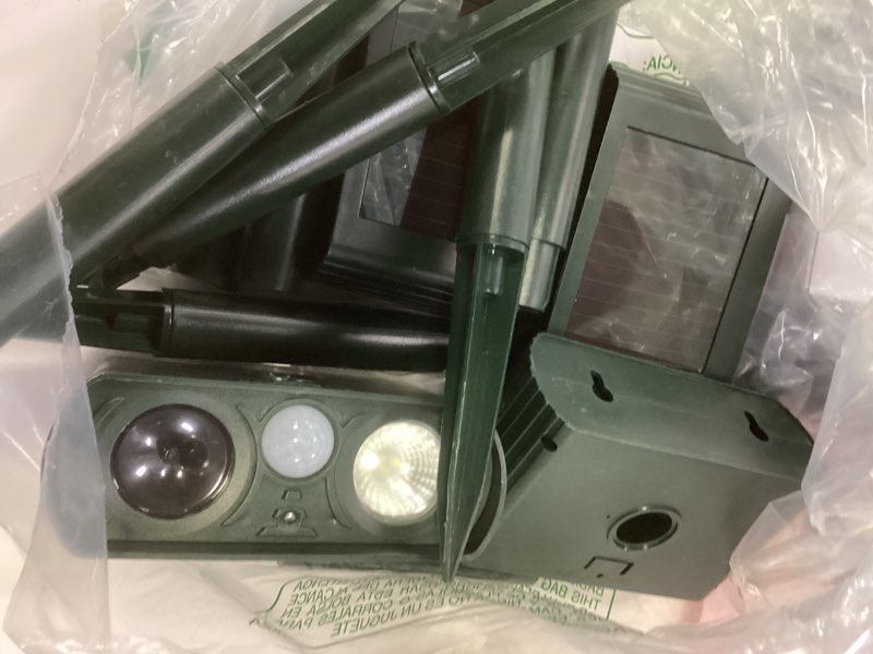 Condition photo showing Good Condition for upgraded solar ultrasonic animal repellent outdoor, deer repellent devices squirrel cat raccoon rabbit dog deterrent, keep skunk away motion detection with flash light for yard garden lawn 1packgreen 1pack green