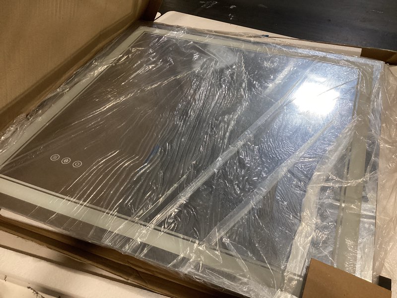 Condition photo showing Good Condition for 30"x30" led bathroom mirror with anti-fog, stepless dimmable lights, 3 color modes, shatter-proof tempered glass,waterproof design 30"l x 30"w
