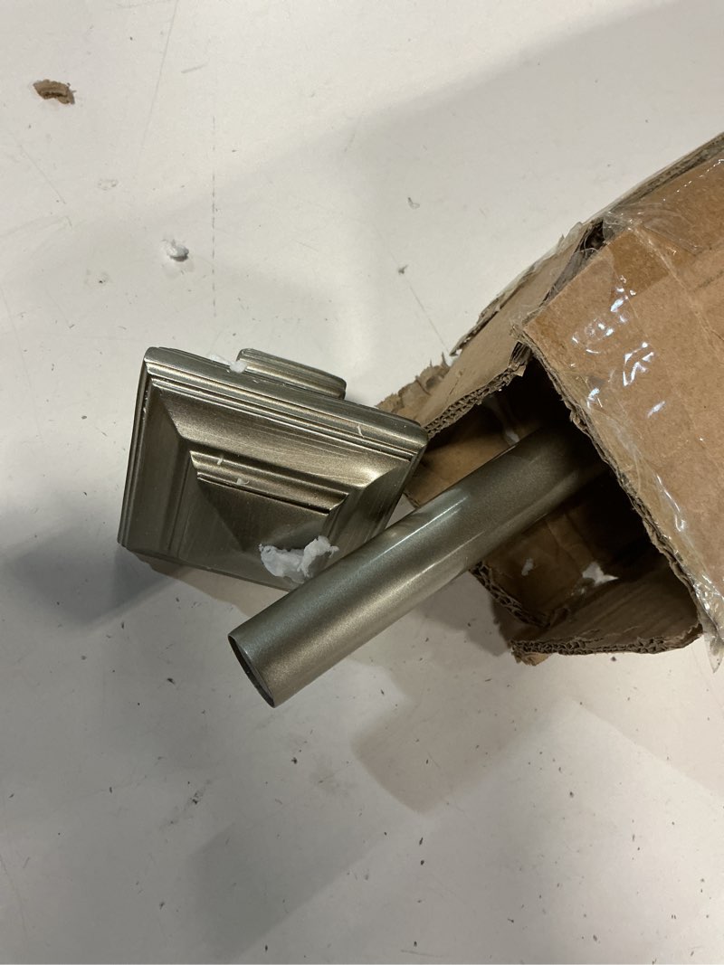 Condition photo showing Good Condition for elrene home fashions florence single curtain rod with stacked square finials, 1" diameter, (antique pewter), (28x48) 28" - 48" adjustable rod antique pewter