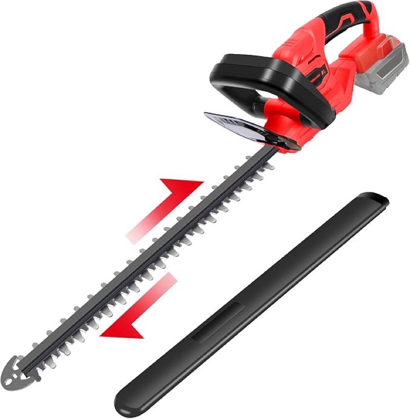 Hedge Trimmer Compatible with Milwaukee 18V Battery (Tool Only), Cordless Bush Trimmer with 1600RPM Brushless Motor, 22 Inches Steel Blade with 3/5'' Cutting Capacity (No Battery)