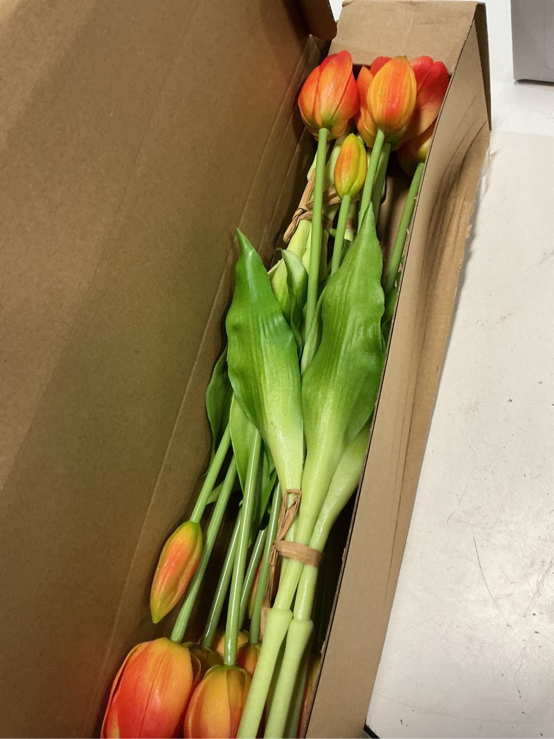 Condition photo showing Good Condition for 15 pcs orange tulips artificial flowers faux tulips real touch latex fake flower bouquet for spring wedding home décor centerpiece arrangements