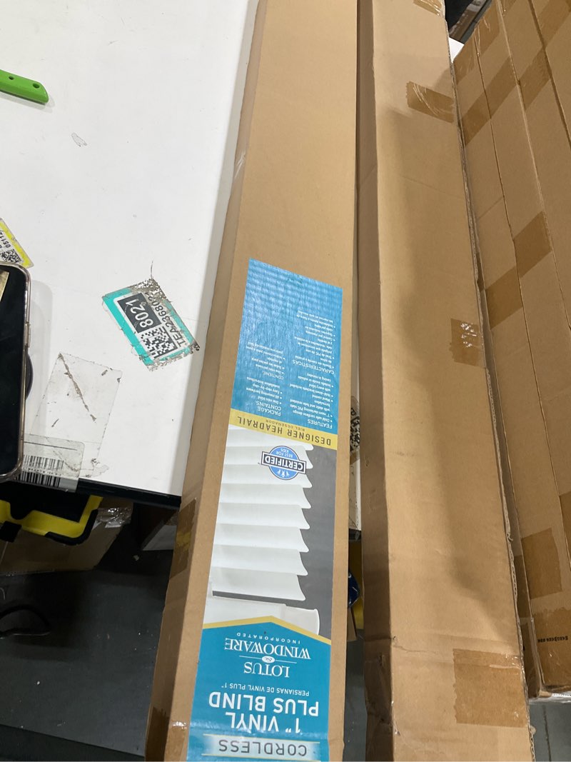 Condition photo showing New/Like New for LOTUS & WINDOWARE Cordless, Room Darkening 1" Vinyl-Plus Mini Blind 40" Wide x 72" Long, White (RLX4072WH) 40"W x 72"H White