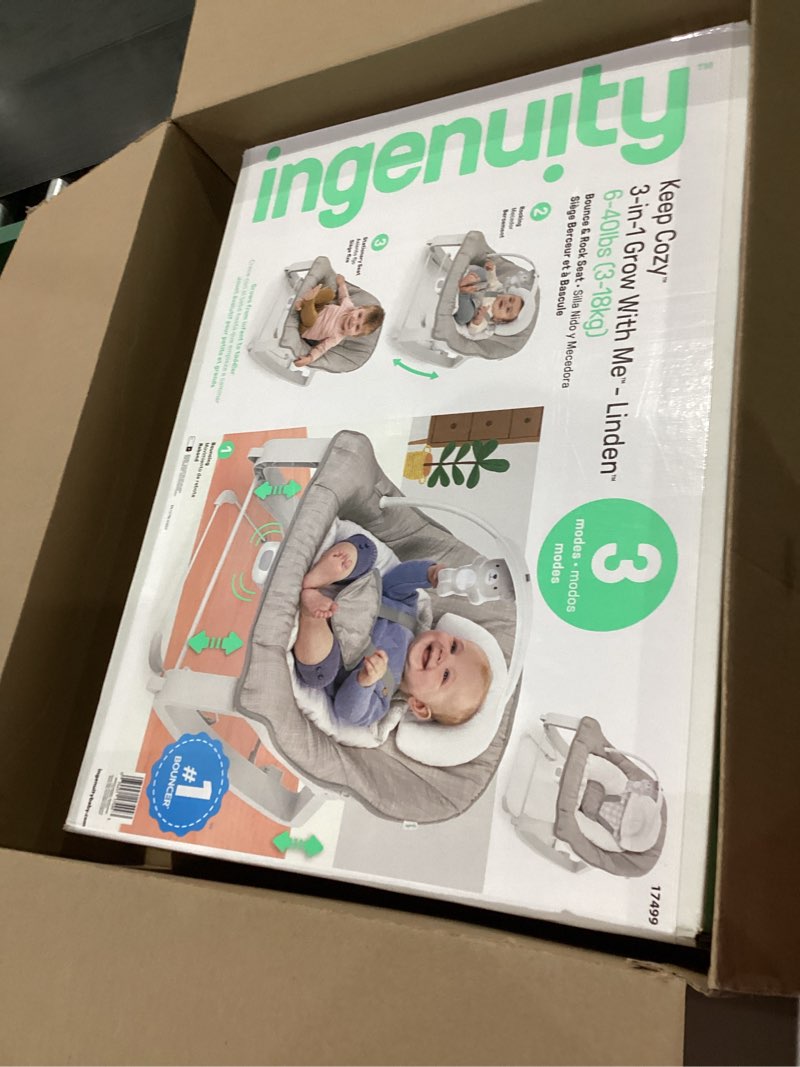 Condition photo showing New/Like New for Ingenuity Keep Cozy 3-in-1 Grow with Me Vibrating Baby Bouncer Seat & Infant to Toddler Rocker, 0-30 Months Up to 40 lbs (Linden)