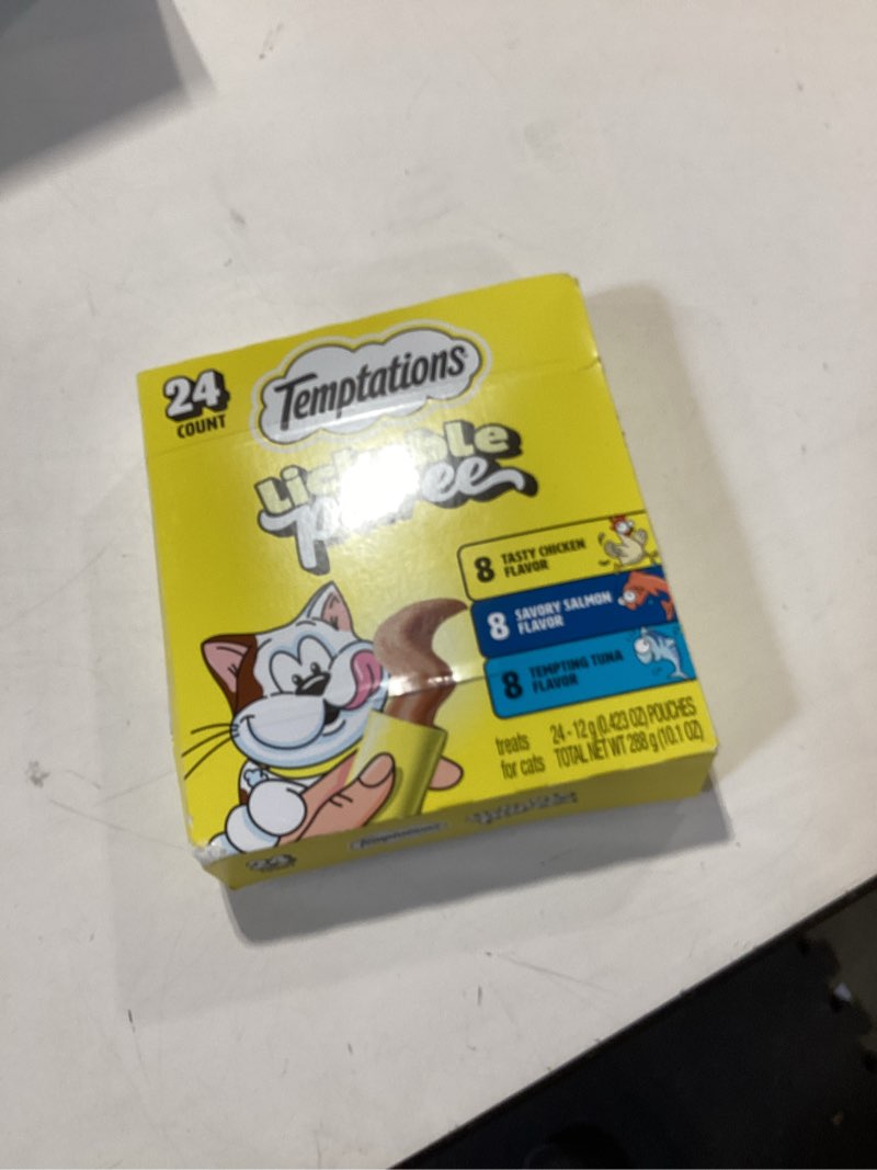Condition photo showing New/Like New for Temptations Creamy Puree Variety Pack of Squeezable Cat Treats, 0.42 oz. Tubes, 24 Count Chicken, Salmon, & Tuna Variety Pack 24 Count (Pack of 1)