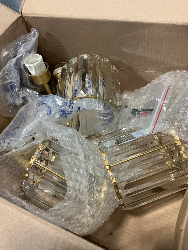 Condition photo showing As Is for modern semi flush mount ceiling light,3-light golden crystal close to ceiling light fixtures,kitchen light fixtures with clear crystal shade,hallway light fixtures for hallway bedroom bathroom a-gold