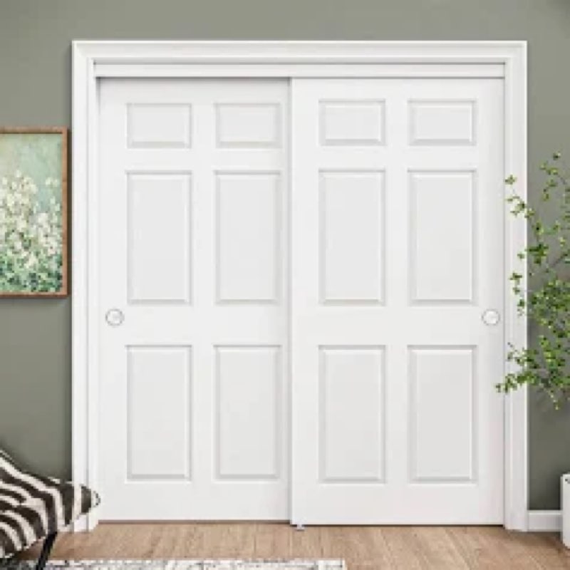 BARNSMITH 72x80 in 6-Panel Bypass Sliding Closet Door, White Primed Door Slab with Bypass Closet Tra