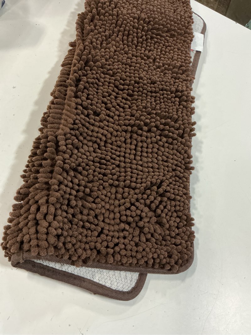Condition photo showing Good Condition for gorilla grip bath rug mat16”x24”, thick soft absorbent chenille, quick dry microfiber mats, rubber backing washable shower floor rugs, bathmat runner, us designed bathroom home decor accessories brown