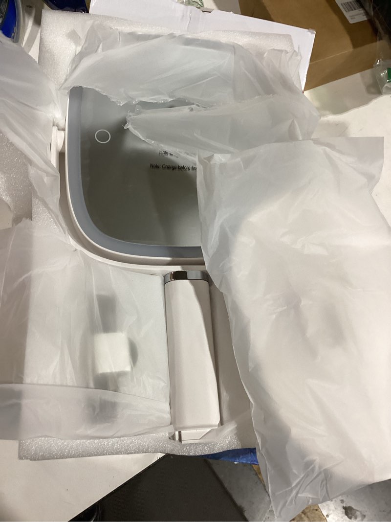 Condition photo showing As Is for lighted makeup mirror with magnification,1x/10x magnifying mirror with light rechargeable,height adjustable vanity mirror with 3 color lights,double sided 360° rotation,memory function white-10x
