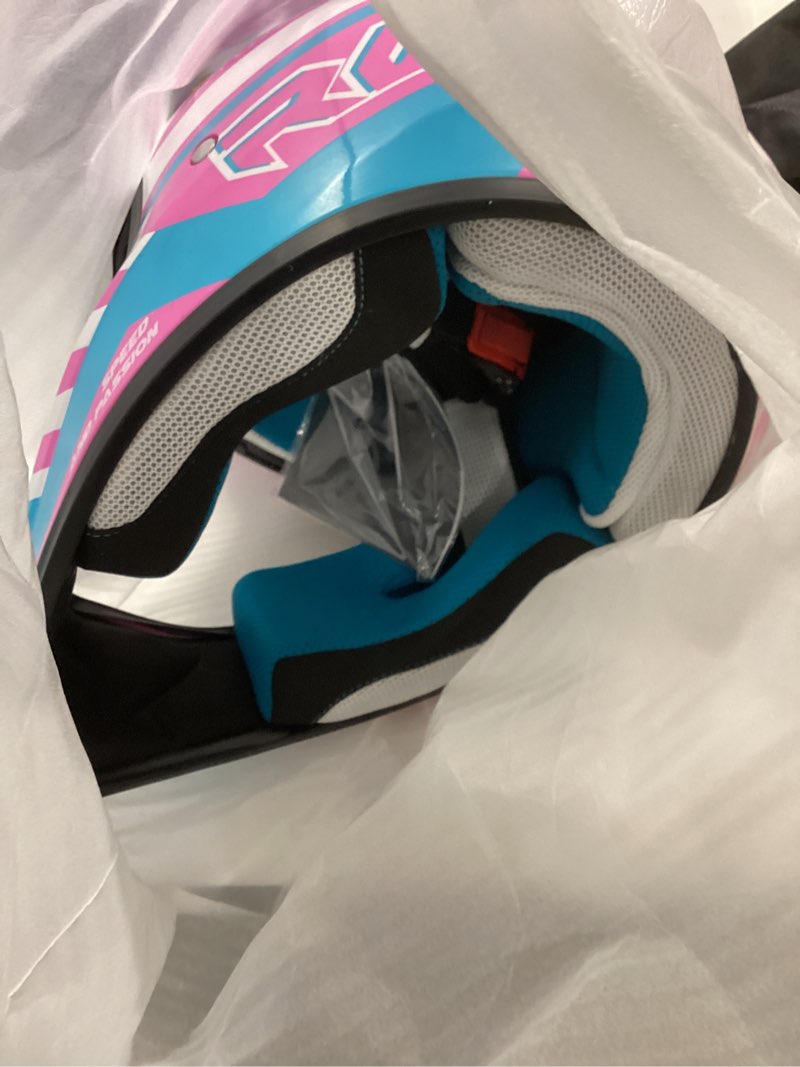 Condition photo showing Good Condition for youth dirt bike helmet dot certified - full face motorcycle helmet for off-road, atv, street riding, includes adjustable goggles & protective gloves pink medium
