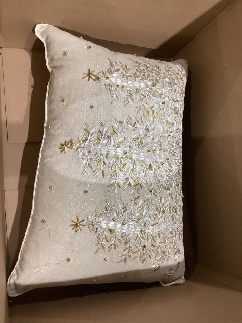 Condition photo showing Good Condition for SARO LIFESTYLE Poly Blend Embroidered Christmas Tree Pillow with Down Filled 4126 14" x 20", Down-Filled
