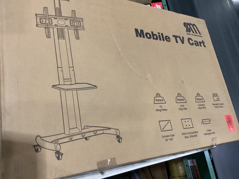 Condition photo showing New/Like New for Mobile TV Cart for 32-75 Inch Flat/Curved Screen TV, Portable Rolling TV Stand on Wheels with Height Adjustable Shelf, Trolley Cart Max VESA 600x400mm up to 100lbs