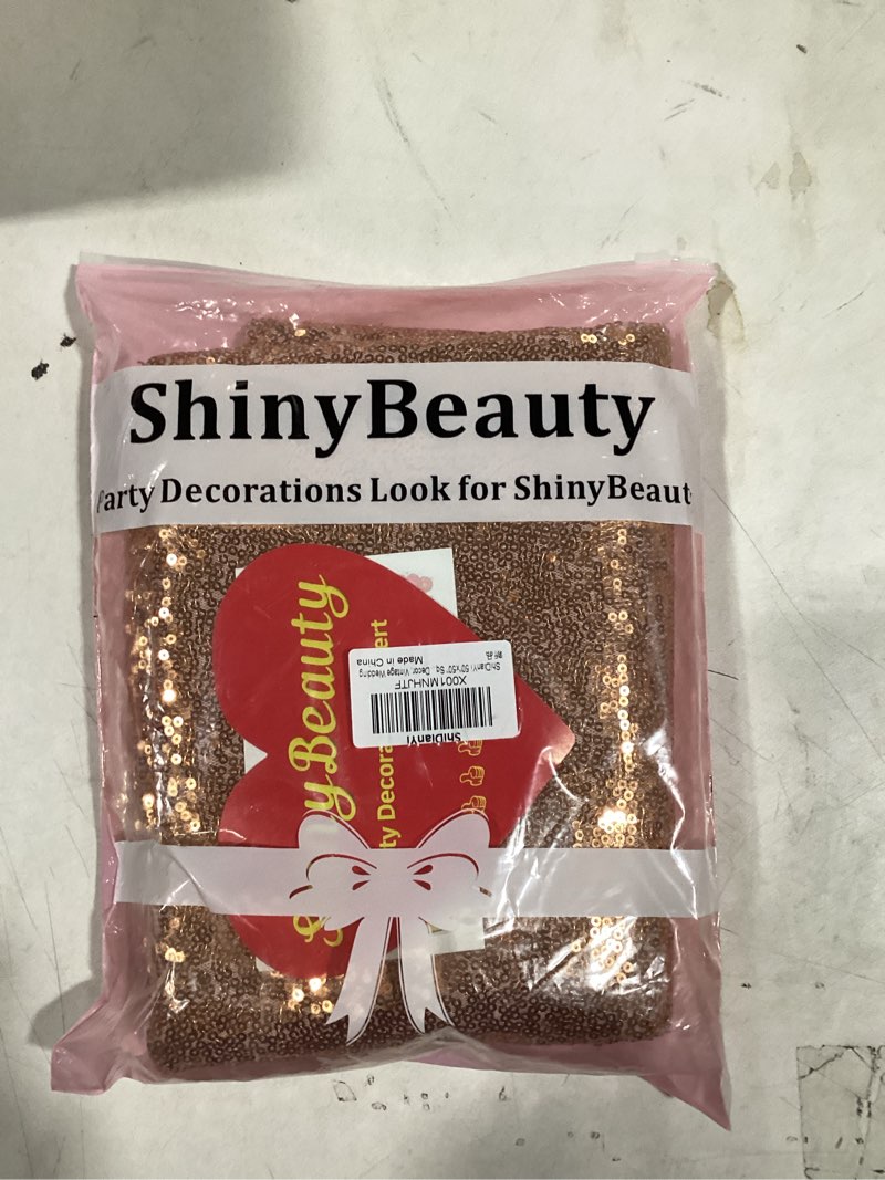 Condition photo showing New/Like New for ShiDianYi 50''x50'' Square Rose Gold Sequin Tablecloth Glitter Table Overlays Small Sequin Table Cloth for Round Tables Sequin Overlays, Runners, Gatsby Wedding, Glam Wedding Decor 50" x 50" (Square) Rosegold