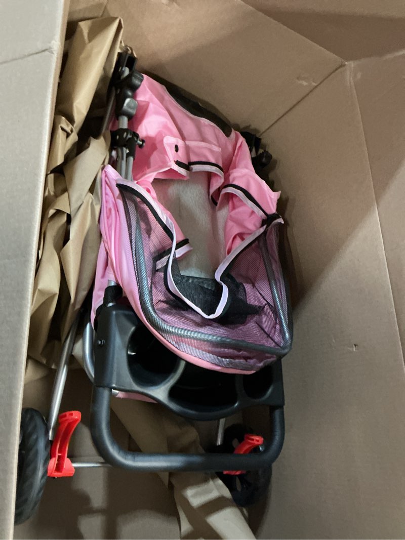 Condition photo showing Good Condition for dumos 3 wheels pet stroller for small dogs and cats – foldable dog stroller with mesh windows, storage basket & cup holder, lightweight & durable pet carrier for travel, outdoor use – pink pink 3 wheels