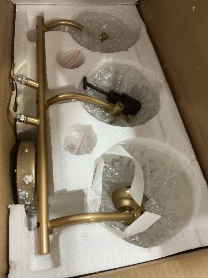 Condition photo showing Good Condition for cvkash 3-light bathroom vanity light fixtures over mirror,brushed gold modern vanity lights with glass shade vintage wall sconce for bedroom dressing room living room hallway cabinet gold1 3 light