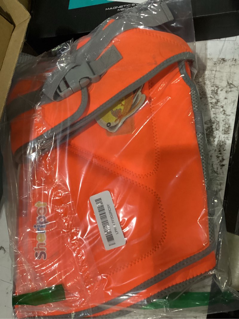 Condition photo showing New/Like New for dog life jacket for large dogs, dog life vest for swimming with three fashion fabric patches, pet safety lifepreserver with reflective stripes and two rescue handle, dogs flotation vest, xl