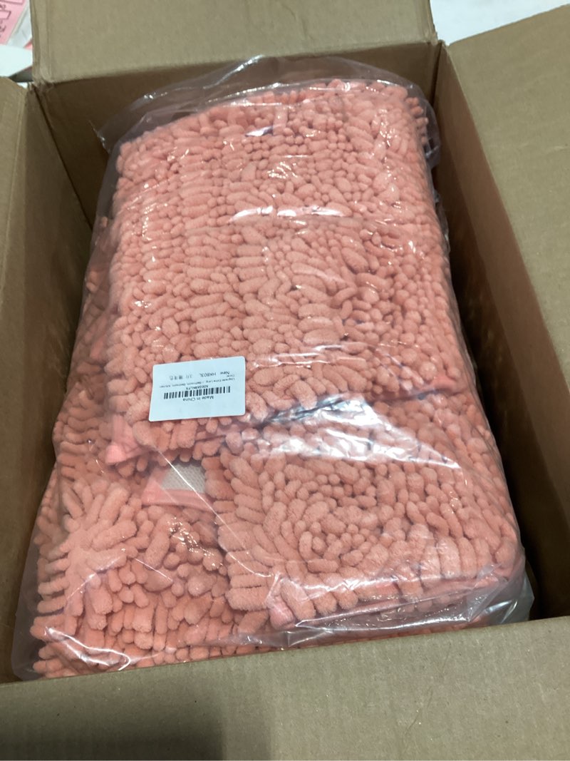 Condition photo showing Good Condition for accumtek upgrade extra large coral bathroom rug set 3 pieces ultra soft, thick absorbent bath mats, non slip chenille toilet mat for bathroom, bedroom, kitchen 4'×1'8"+ 2'x1'5"+ u shape 1'8"x2' coral