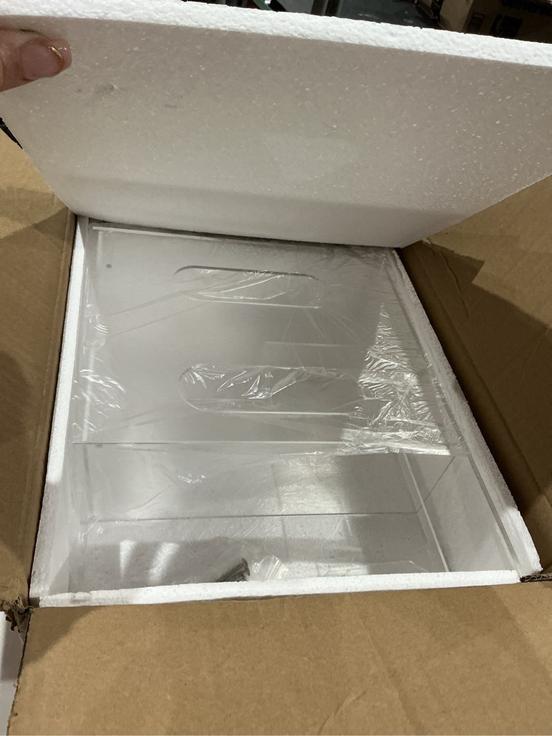 Condition photo showing Good Condition for seanado face mask dispenser 3 compartment acrylic glove box holder hygiene station for disposable face masks, emesis bag, shoe cover and hairnet, wall mount holes or tabletop holder ?clear?