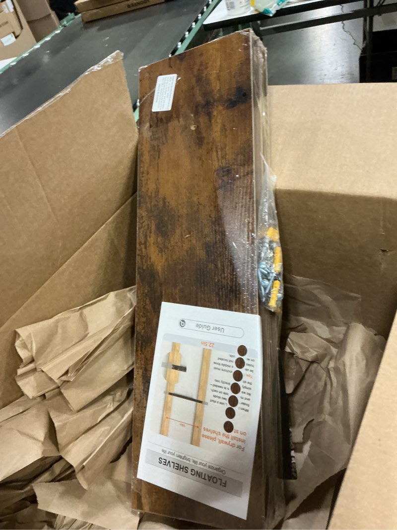 Condition photo showing Good Condition for bayka floating shelves, 22.5 inches rustic wood wall shelves for bathroom?bedroom, living room, kitchen & book, hanging display decor organization shelf with 22 lbs capacity (rustic brown) b. rustic brown - americana farmhouse style 22.5inches
