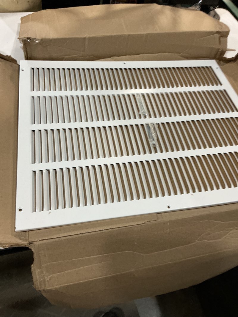 Condition photo showing Good Condition for ez-flo 16 x 20 inch (duct opening) return air vent cover for wall or ceiling, solid steel return air filter grille, hvac vent cover, white, 61631 16 in. x 20 in.