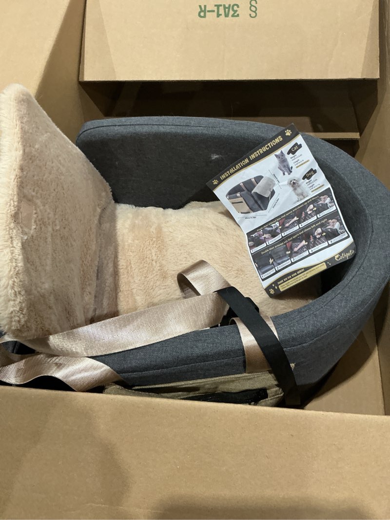 Condition photo showing As Is for console dog car seat cat carrier - pet car booster seat on cars' armrest travel bags for cats dogs with easy carrying strap dog travel carrier with safety tethers dog car seat & carrier
