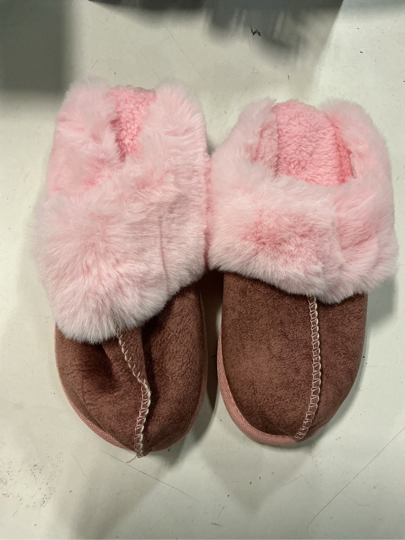 Condition photo showing Good Condition for KuaiLu Womens Cozy Memory Foam Slippers Ladies Fuzzy Faux Fur Lined Warm Arch Support House Shoes Slip on Comfy Winter Scuff Indoor Outdoor Rubber Hard Sole 7 Pink