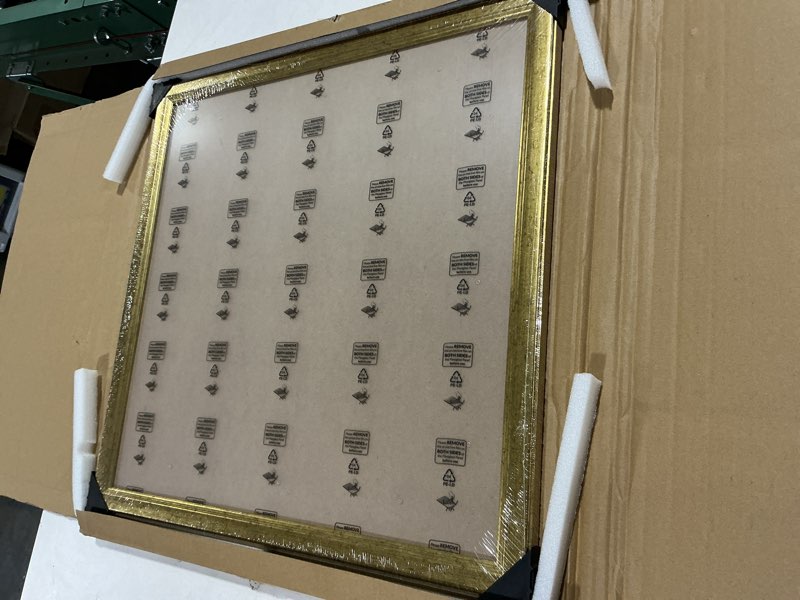Condition photo showing New/Like New for Wood 20x20 Frame Gold, Ornate Natural 20x20in Poster Picture Frame, Modern Golden 20 x 20inch Gallery Wall Photo Frame with HD Plexiglass, Horizontal Vertical Wall Mounting Display 1pcs Gold 20x20