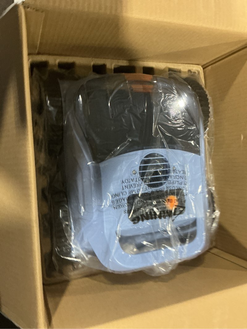Condition photo showing New/Like New for cordless robotic pool cleaner, 180 mins runtime self-parking pool vacuum for above ground pools, wall climbing automatic pool robot - not suitable for pools with sharp steps/raised drains sky blue