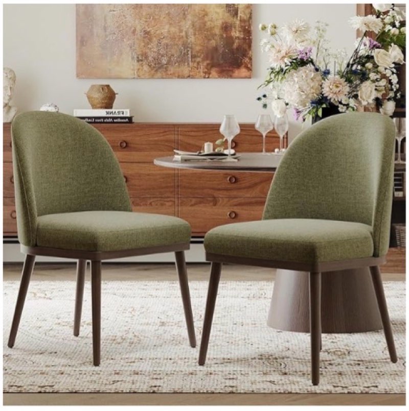 COLAMY Upholstered Dining Chairs Set of 2, Large Dining Room Kitchen Chairs with High Back and Deep Seat, Modern Fabric Dinner Chairs with Wood Legs, Green