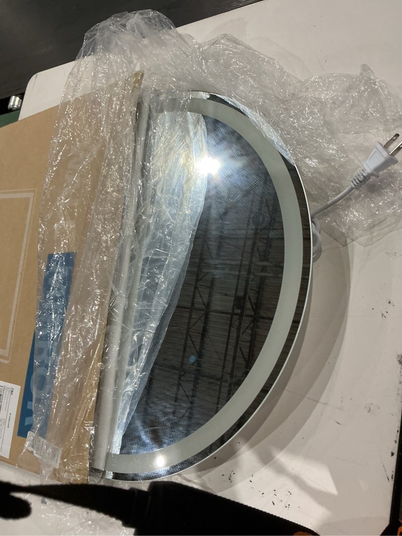 Condition photo showing Good Condition for led bathroom mirror 20 inch round bathroom mirror with lights, circle led mirror, wall mounted lighted bathroom with 3 colors brightness, anti-fog, dimmable, shatter-proof 3 colors 20"l x 20"w