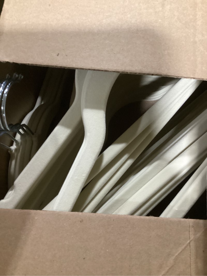 Condition photo showing New/Like New for Amazon Basics Slim, Velvet, Non-Slip, Space-Saving Suit Clothes Hangers, Pack of 100, Ivory/Beige Ivory/Beige Pack of 100