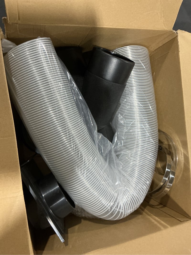 Condition photo showing Good Condition for 4 in x 10 ft Dust Collection Hose with 4 Inch Y Fitting, 4 Inch Blast Gate with Flex Cuff with 2 Steel Thumbscrew Clamps and 2 Steel Hose Clamps for 4 Dust Collection Fittings Woodshop Vacuum System
